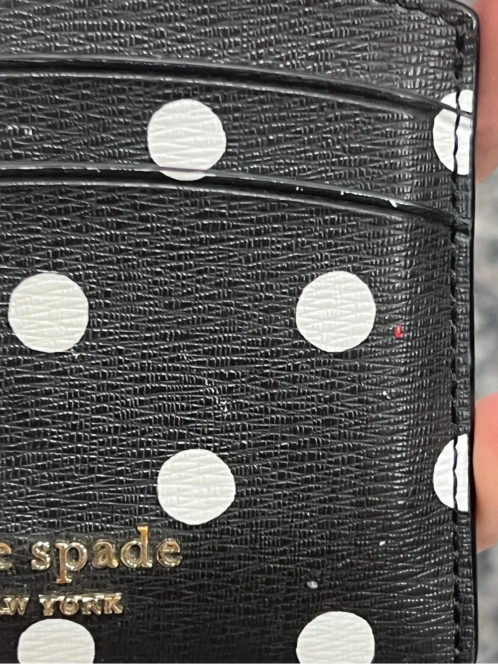 kate spade Black and White Polka Dot Card Holder with Gold Logo